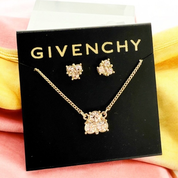 Givenchy Gold-Tone Crystal Cluster Necklace & Stud Earrings Set - Picture 1 of 7